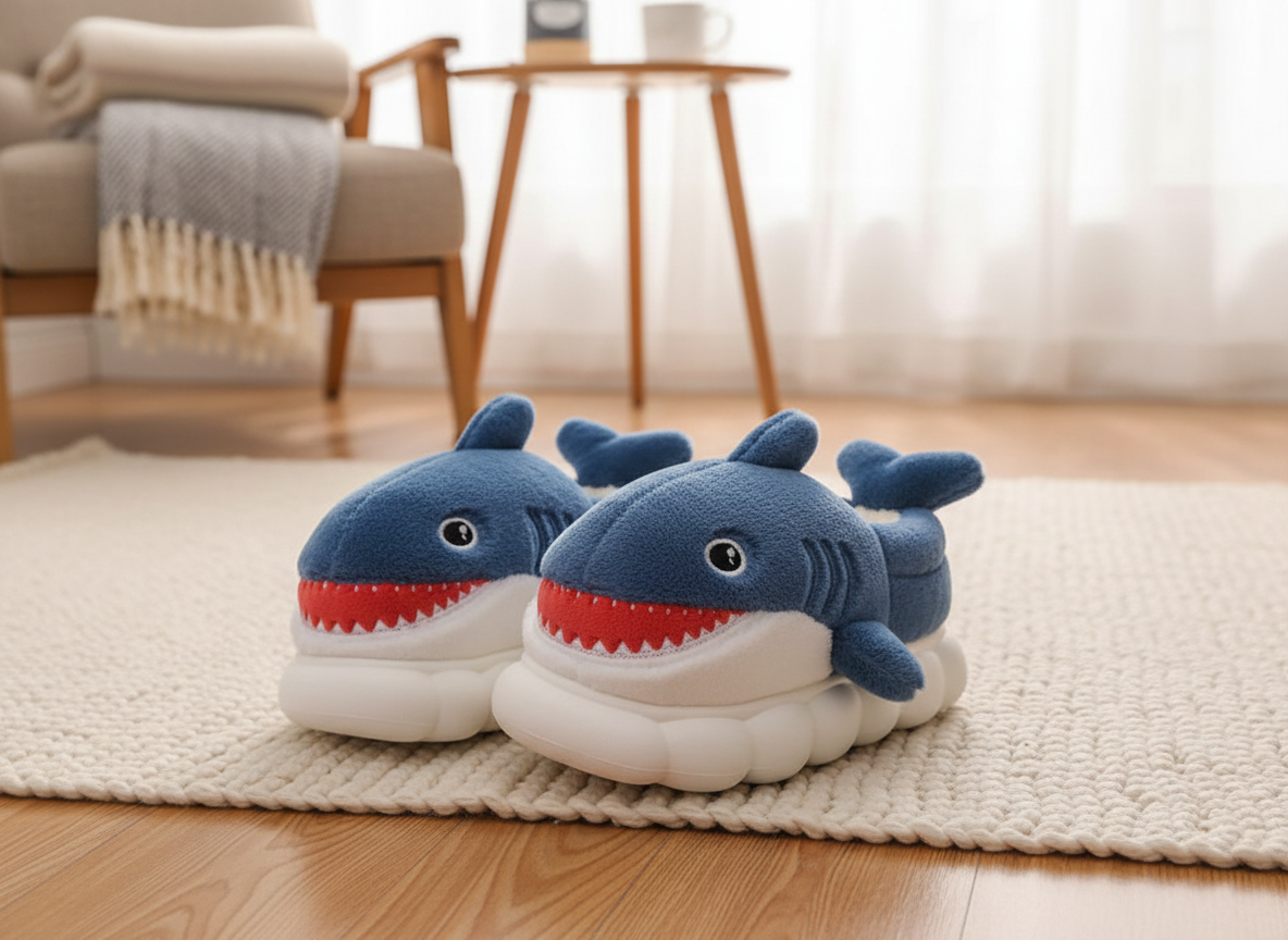 🦈 Pantofole Squaletto in Peluche Antiscivolo – Morbide e Divertenti