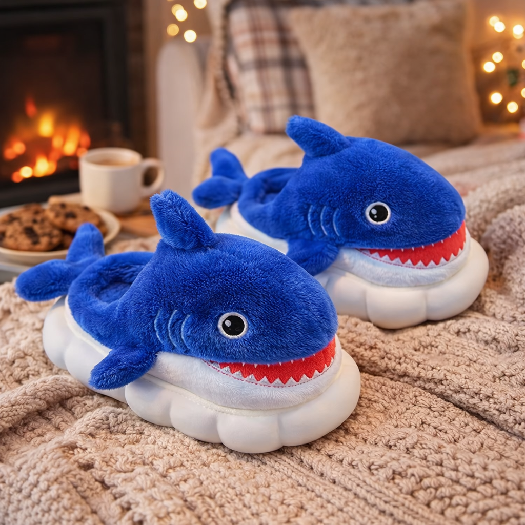 🦈 Pantofole Squaletto in Peluche Antiscivolo – Morbide e Divertenti